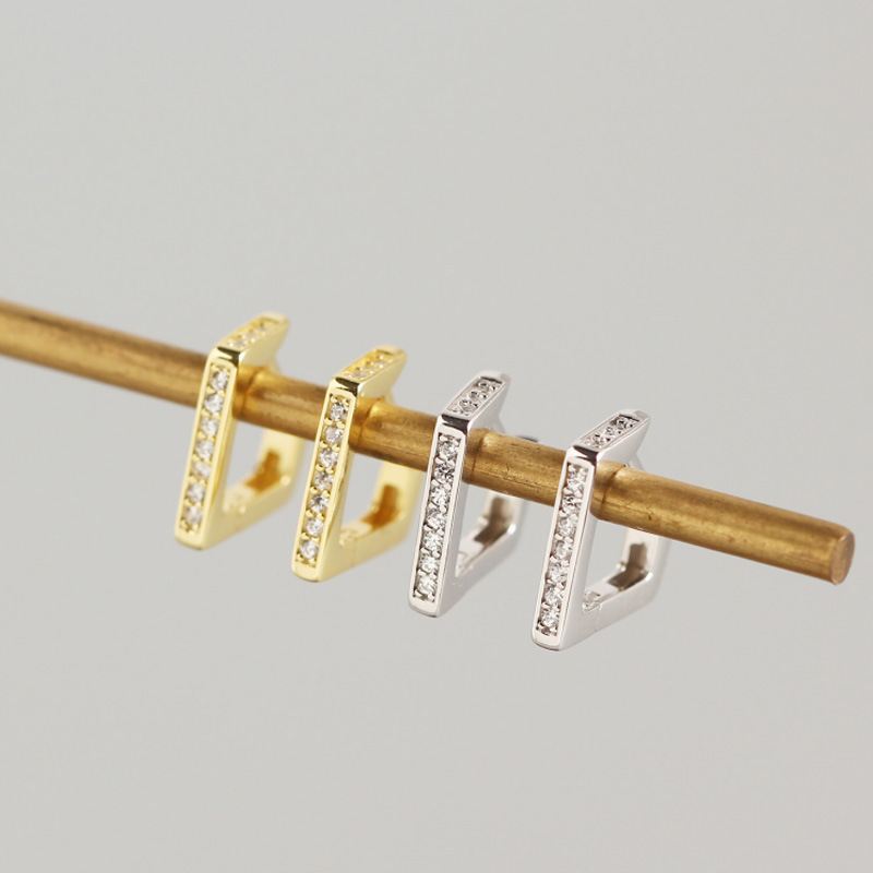 Silverbene GeometryCZ Hohle unregelmäßige Viereck-Ohrringe aus 925er Sterling Silber, geometrisches Design