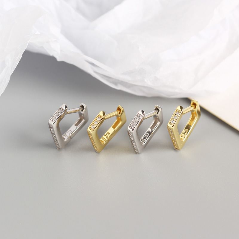 Silverbene GeometryCZ Ohrringe aus 925er Sterling Silber, unregelmäßige quadratische Form, Hänge-Design, elegante Schmuckstücke