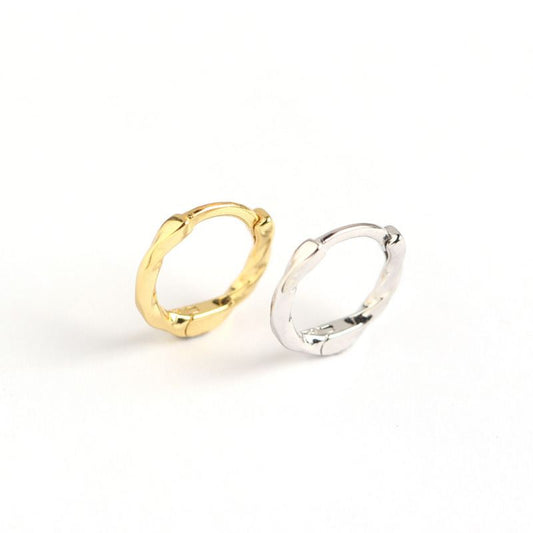 Simple Irregular Twisted Circle 925 Sterling Silver Huggie Hoop Earrings - SterlingSilberSchmuck