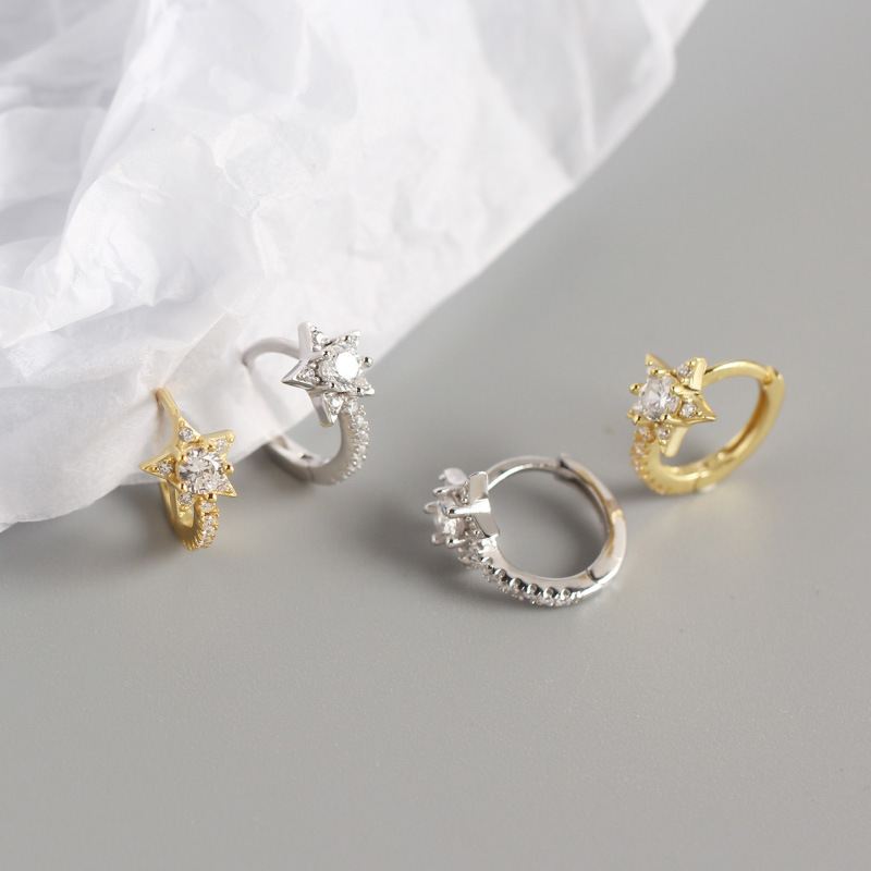 Silberne Mädchen-Ohrringe mit funkelnden CZ-Sternen, 925er Sterling Silber, kreisförmige Hängeohrringe von silverbene