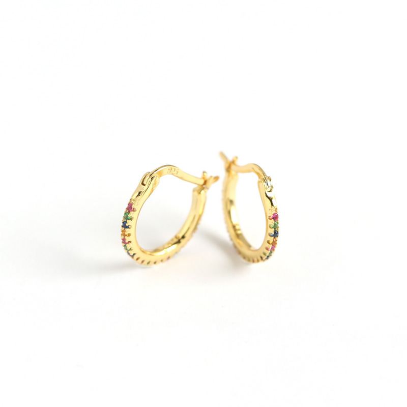 Colorful CZ Round Circle 925 Sterling Silver Hoop Earrings - SterlingSilberSchmuck