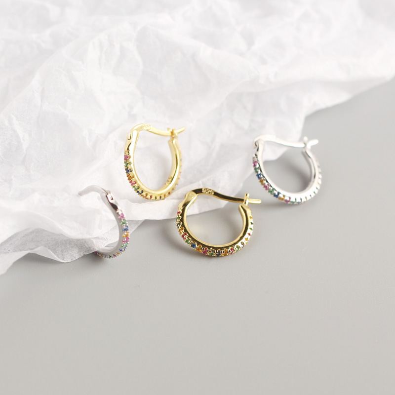Colorful CZ Round Circle 925 Sterling Silver Hoop Earrings - SterlingSilberSchmuck