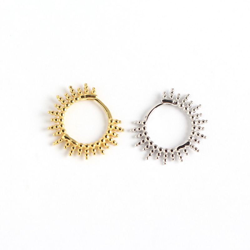 Fashion Beads Sun Circle 925 Sterling Silver Huggie Hoop Earrings - SterlingSilberSchmuck