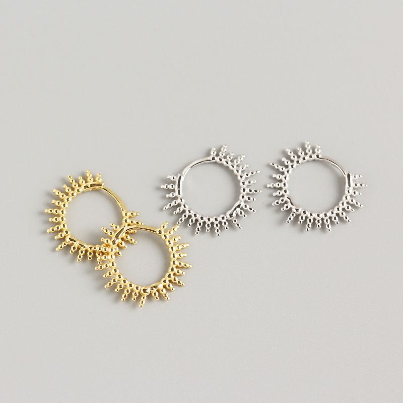 Fashion Beads Sun Circle 925 Sterling Silver Huggie Hoop Earrings - SterlingSilberSchmuck
