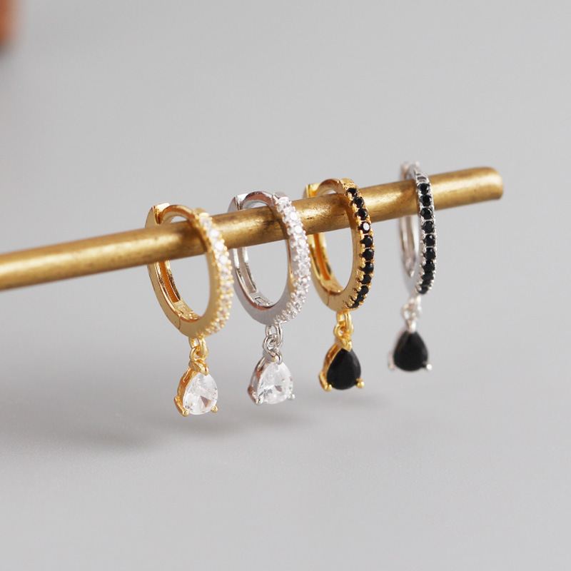 Einfache CZ Waterdrop 925er Silber Creolen von silverbene, glänzende Ohrschmuck mit Wassertröpfchen-Design