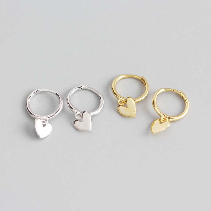 Cute Heart 925 Sterling Silver Hoop Earrings - SterlingSilberSchmuck