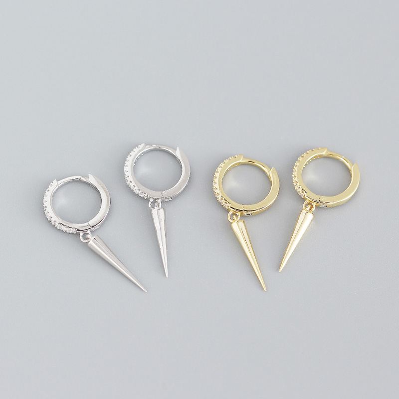 Silverbene Party CZ Rivit Hoop-Ohrringe aus 925er Sterling Silber mit funkelnden Zirkonia-Steinen, große Creolen-Form.