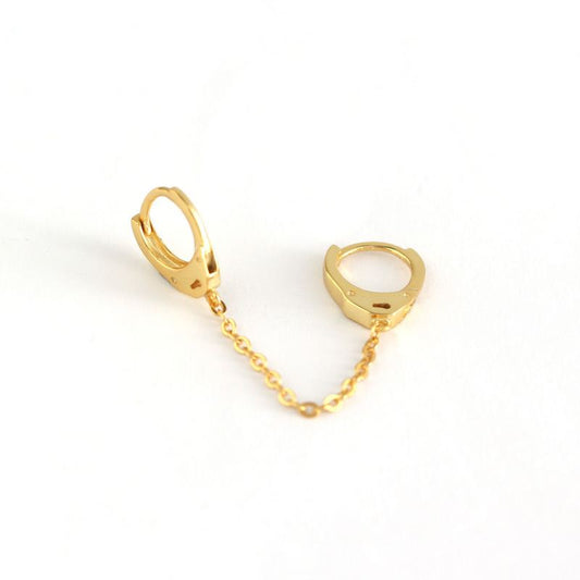 Double piercing chain hoop earrings in 925 sterling silver by silverbene, showcasing a modern design with interlinked chains.
