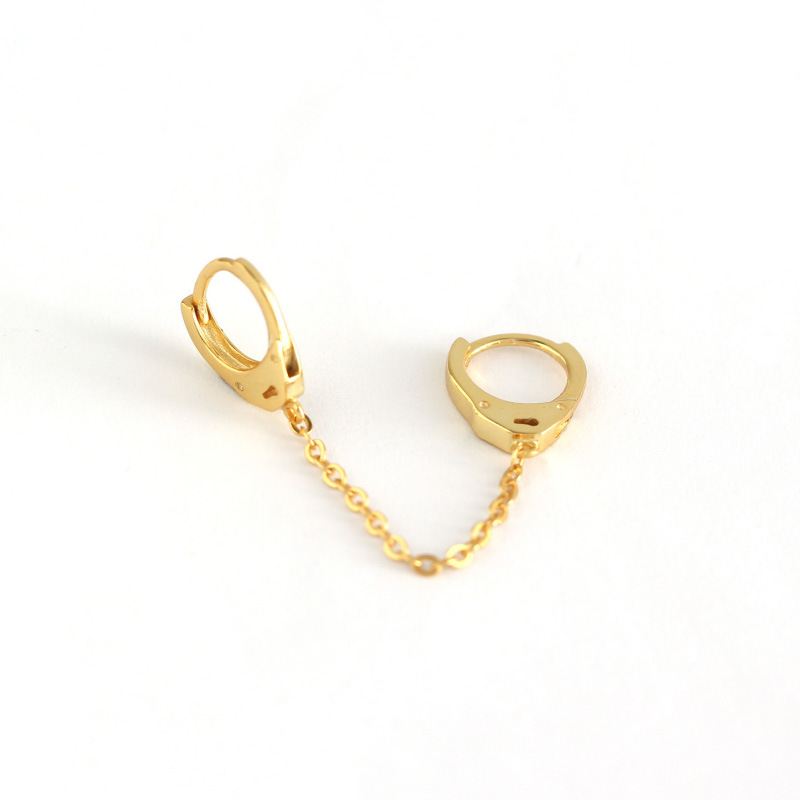 Double piercing chain hoop earring in 925 sterling silver by silverbene, showcasing a stylish and modern design.