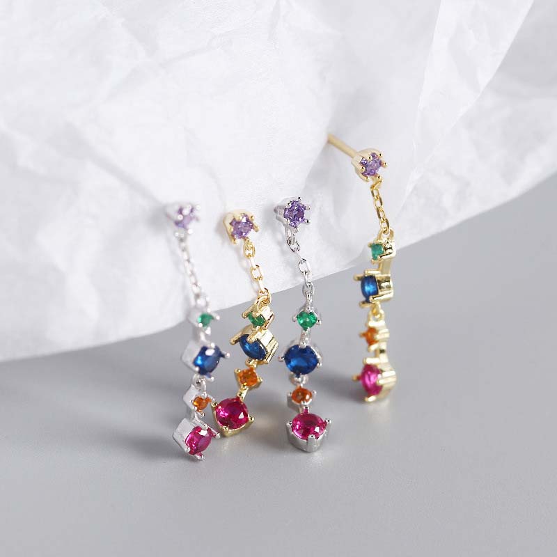 Bunte geometrische CZ Ohrringe aus 925er Sterling Silber, silverbene, elegante hängende Damenohrschmuck