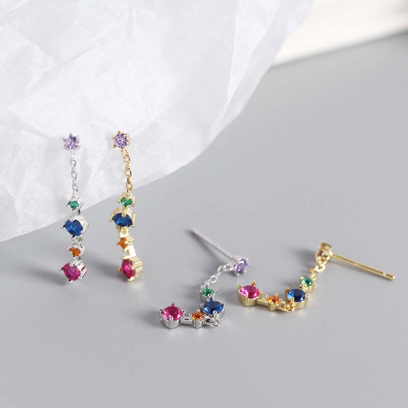 Bunte geometrische CZ Silberschmuck Ohrringe aus 925 Sterling Silber von silverbene, hingehängte Design mit bunten Steinen