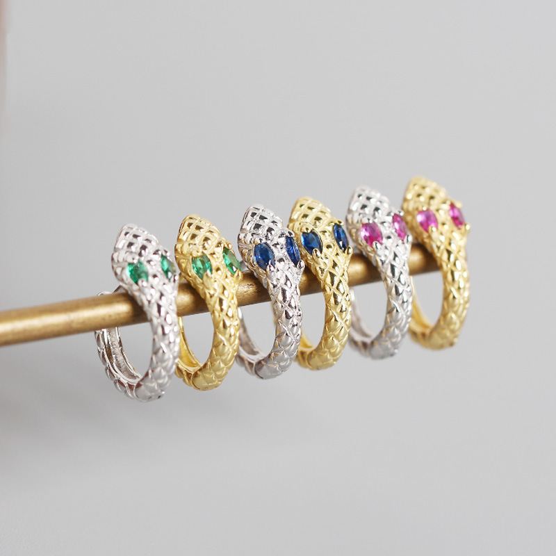 Sterling Silber Ohrringe von silverbene in Snake-Design mit CZ-Steinen, kreisförmige Huggingschmuck, elegante Damenschmuck.