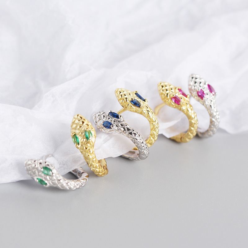 Silverbene Fashion CZ Snake Hängeohrringe aus 925er Sterling Silber, große Creolen mit Zirkonia-Steinen, elegante Schmuckstücke