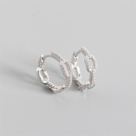 Schmuckkette CZ aus 925er Sterling Silber, silverbene Huggie-Hoop-Ohrringe, elegante Modeschmuck-Ohrringe