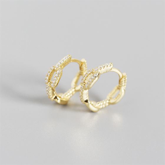 Silverbene Modekette CZ 925 Sterling Silber Huggie-Hoop-Ohrringe, Nahaufnahme der eleganten Ohrringe mit Zirkoniasteinen