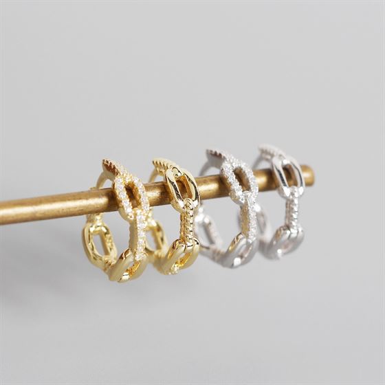 Silverbene Fashion-Kette CZ 925er Sterlingsilber Huggie-Hoop-Ohrringe, detailreiche Schmuckstücke