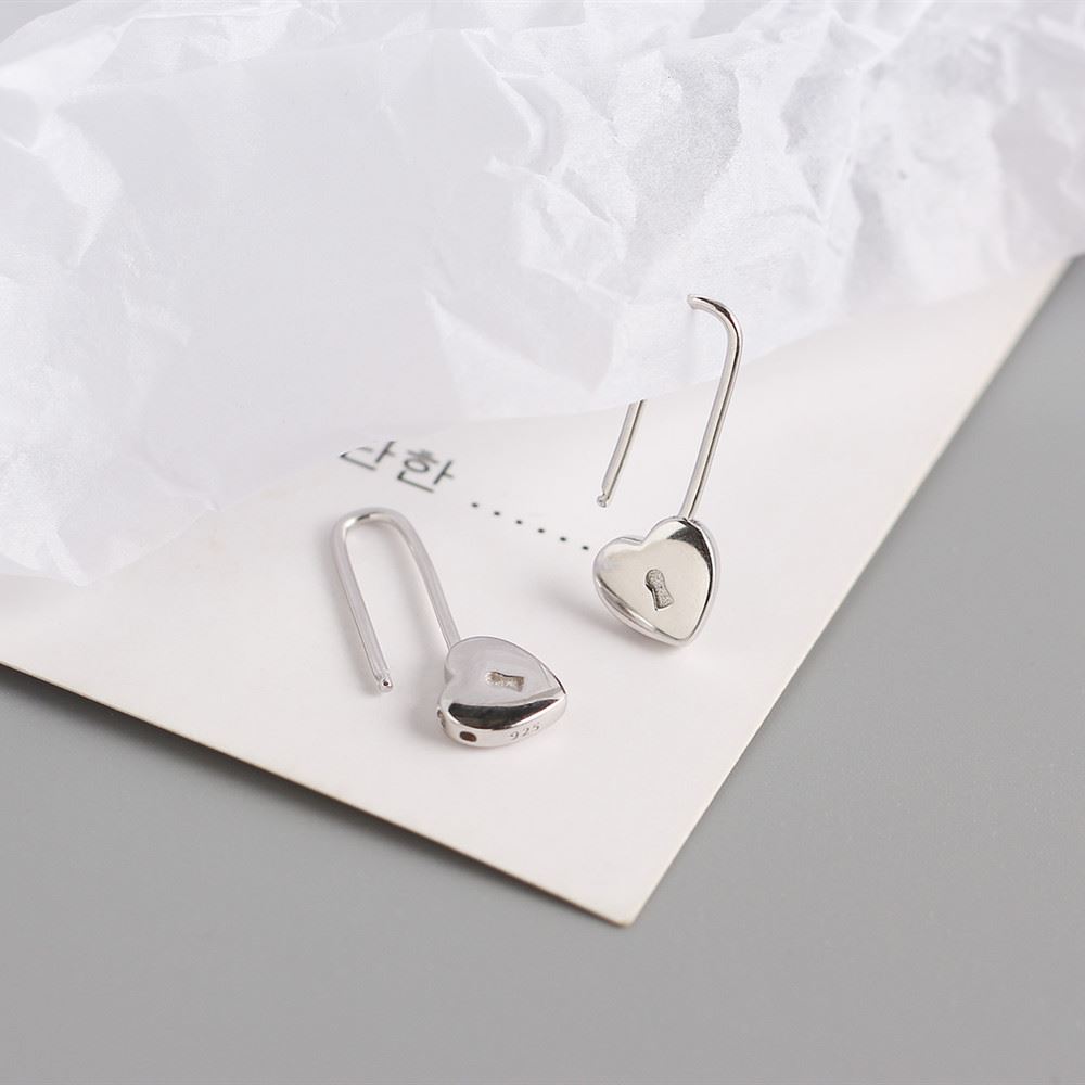 Fashion Heart Lock 925 Sterling Silver Hoop Earrings - SterlingSilberSchmuck