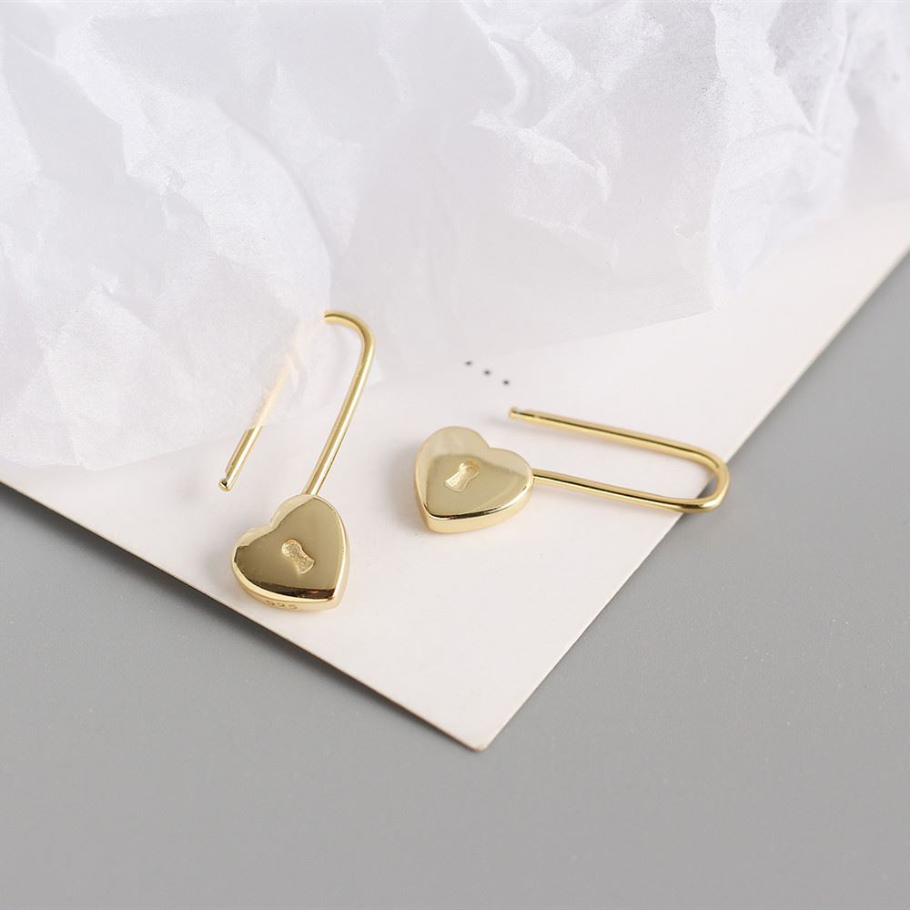Fashion Heart Lock 925 Sterling Silver Hoop Earrings - SterlingSilberSchmuck