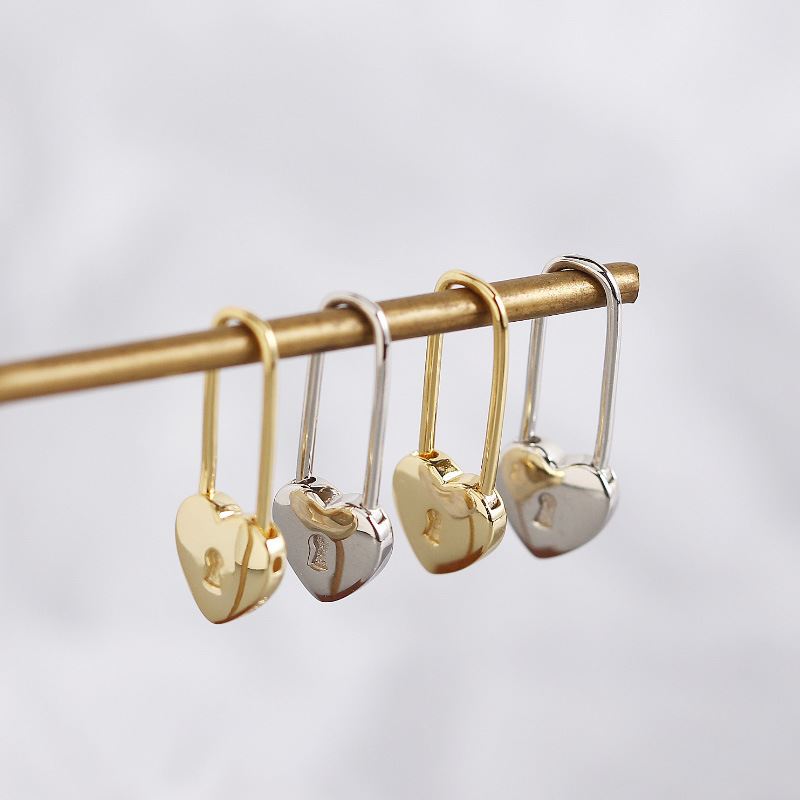 Fashion Heart Lock 925 Sterling Silver Hoop Earrings - SterlingSilberSchmuck