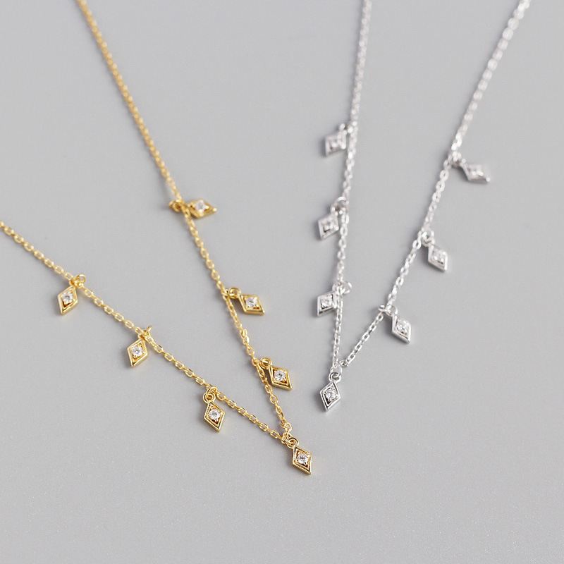 Elegante Silbergene Rhombus-Kette mit Zirkonia aus 925er Sterlingsilber, stilvolles Schmuckstück mit geometrischem Design