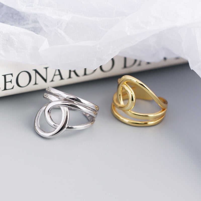 925er Sterling Silber Verstellbarer Ring mit doppeltem Kreuz-Design von silverbene, einfache Linien, elegantes Schmuckstück