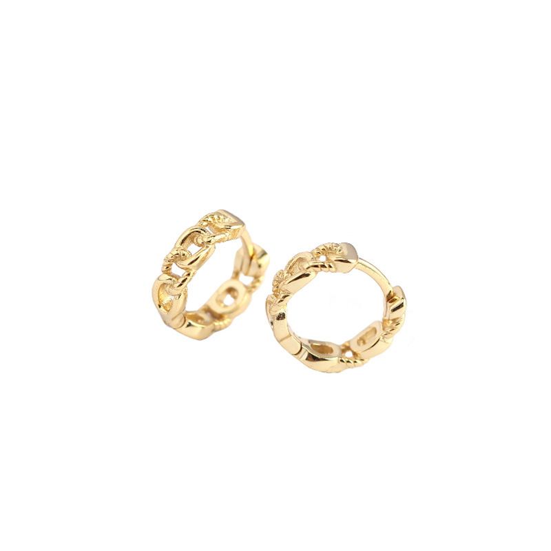 Simple Hollow Chain 925 Sterling Silver Huggie Hoop Earrings - SterlingSilberSchmuck