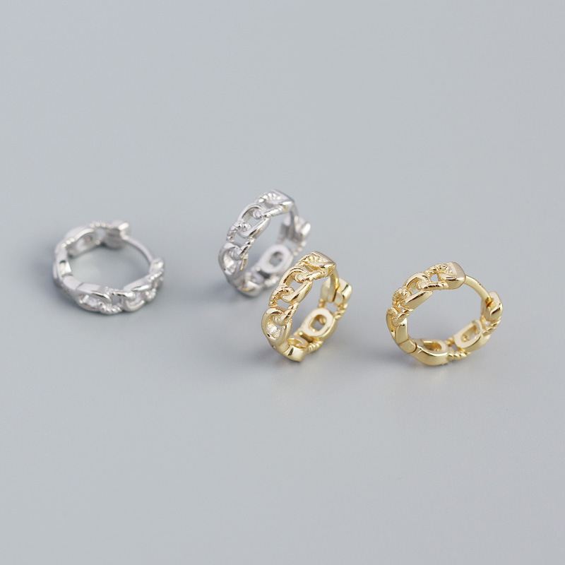 Simple Hollow Chain 925 Sterling Silver Huggie Hoop Earrings - SterlingSilberSchmuck