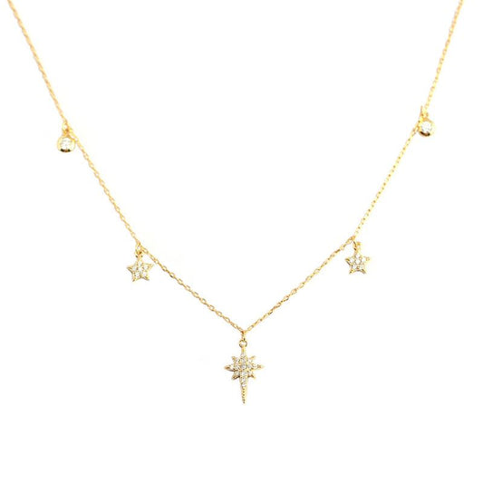 Halskette für Damen mit funkelnden CZ-Sternen aus 925er Silber von silverbene, glänzend und elegant.