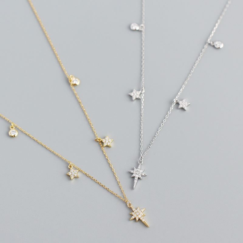 Halskette für Damen mit funkelnden Sterntropfen aus 925er Sterling Silber von silverbene