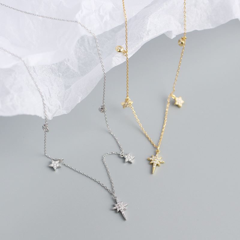 925er Silber Damen Halskette mit funkelnden CZ-Sternen, silverbene Schmuck, elegantes Schmuckstück für Frauen