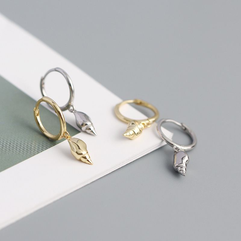 Silverbene Geometry Shell Conch Creolen aus 925er Sterling Silber, detailreiche ovale Ohrringe mit geometrischem Design
