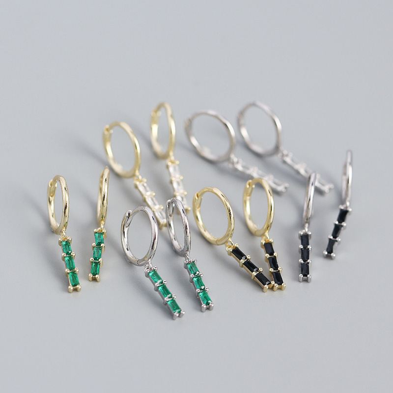 Zirkon-Ohrringe in Rechteckform aus 925er Sterling Silber von silverbene, elegante Hänge-Ohrringe für Partys