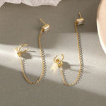 Lade das Bild in den Galerie-Viewer, Geometry Rectangle CZ Chain 925 Sterling Silver Double Holes Earrings
