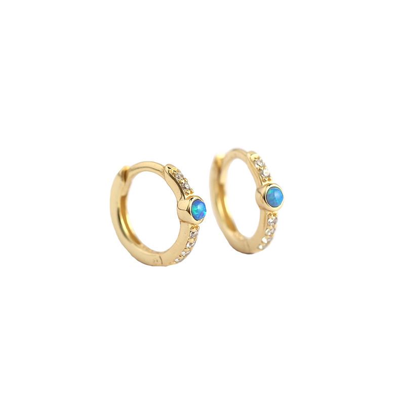 Blue Opal CZ Huggie Hoop Ohrringe 925 Sterlingsilber Elegant