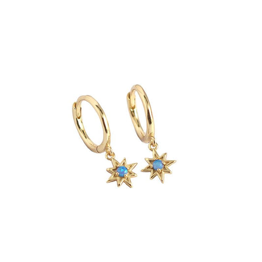 Opal Stern Sonne Hoop Ohrringe 925 Sterlingsilber Elegant