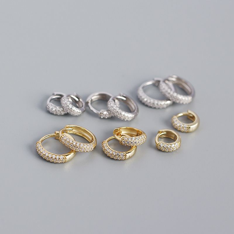Office CZ Lines 925 Sterling Silver Huggie Hoop Earrings - SterlingSilberSchmuck