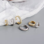 Lade das Bild in den Galerie-Viewer, Office CZ Lines 925 Sterling Silver Huggie Hoop Earrings
