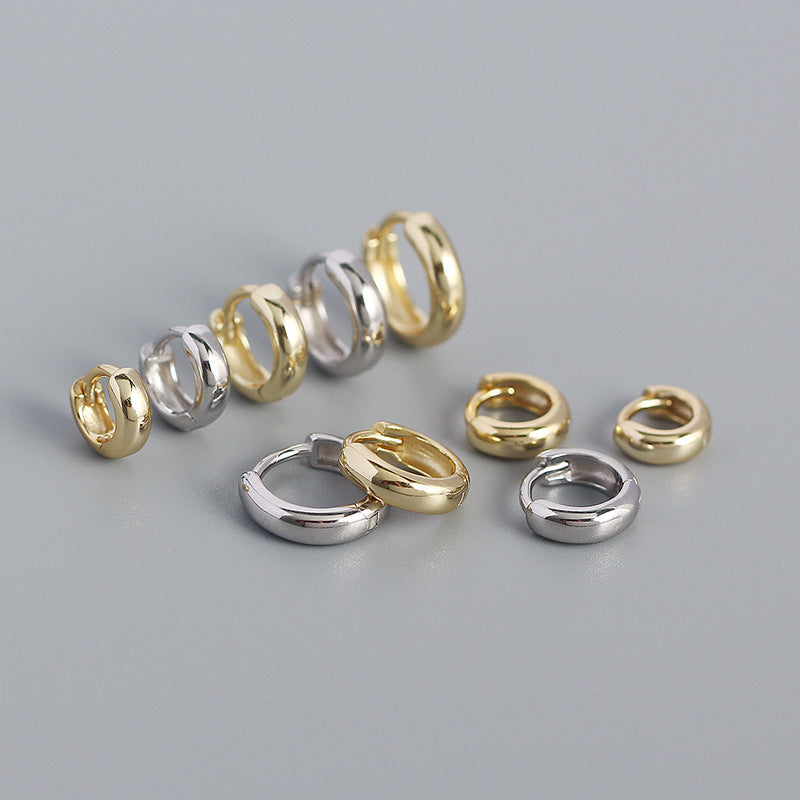 Minimalism Small Circle 925 Sterling Silver Huggie Hoop Earrings - SterlingSilberSchmuck