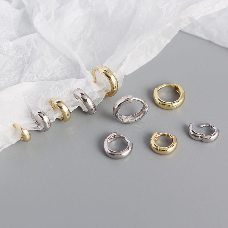 Minimalism Small Circle 925 Sterling Silver Huggie Hoop Earrings - SterlingSilberSchmuck