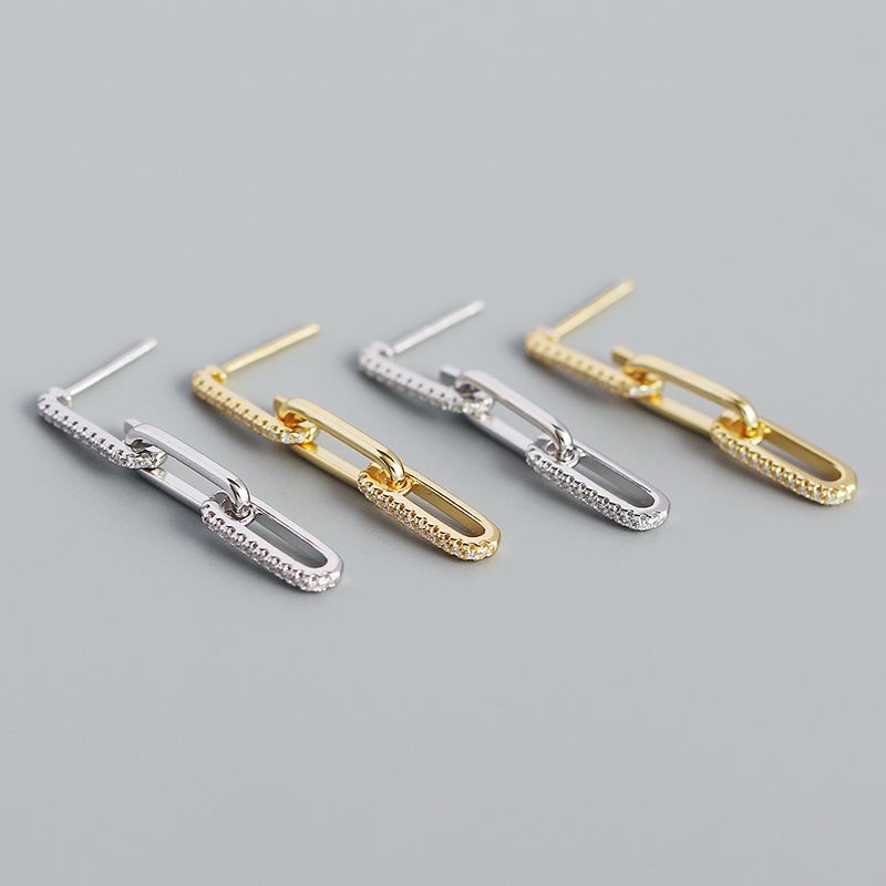 Silverbene Office CZ Hohle Kette 925er Silber Ohrringe, hängend, elegantes Design, glänzend und filigran, für stilvollen Look