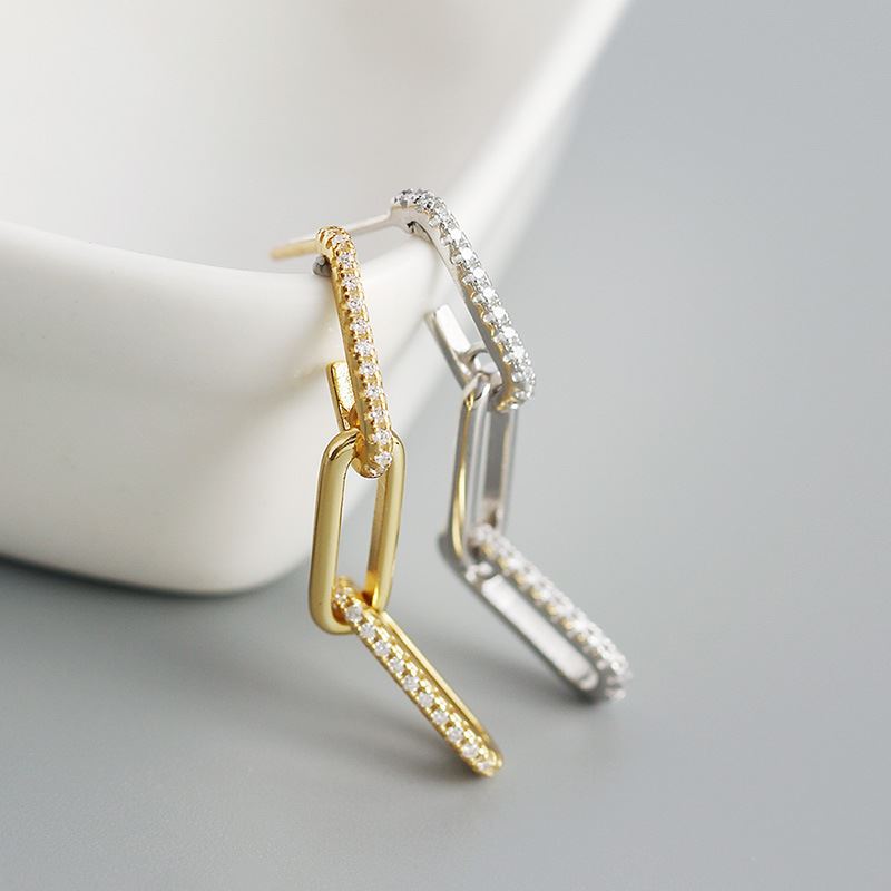 Silverbene Office CZ Hohle Kette 925er Sterling Silber Ohrringe mit Hängerelementen, detailreiche Design, elegante Damenohrschmuck