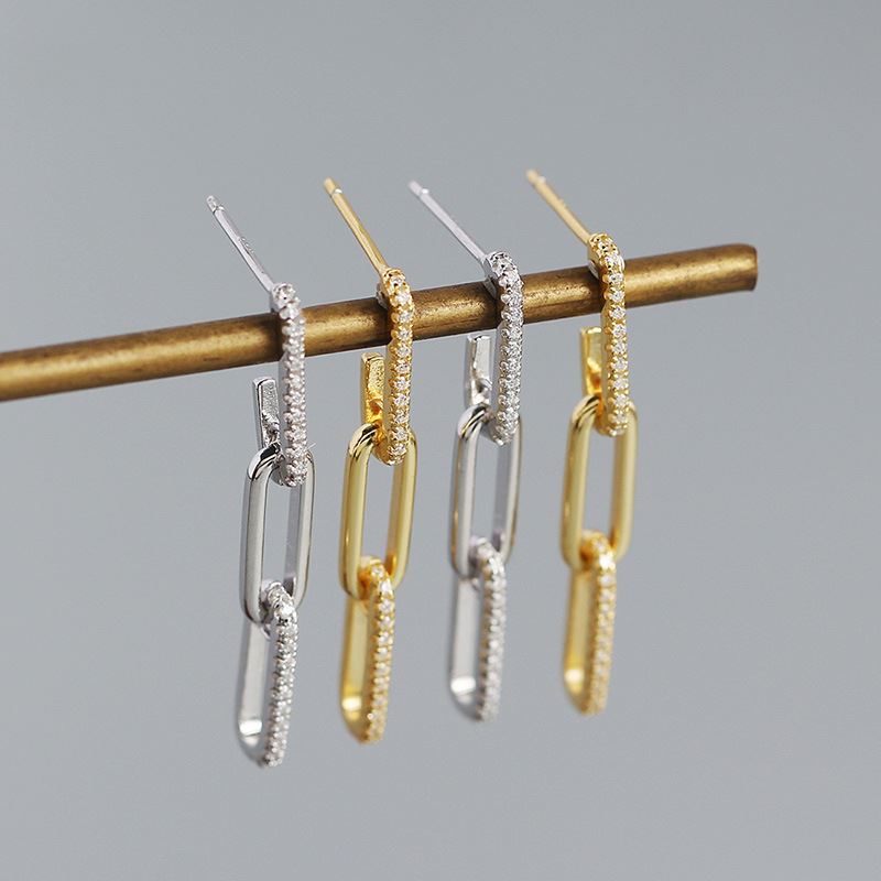 925 Silber Büro CZ Hohle Ketten Ohrringe von silverbene, filigrane hängen, glänzende Silberoptik, elegante Damenschmuck.