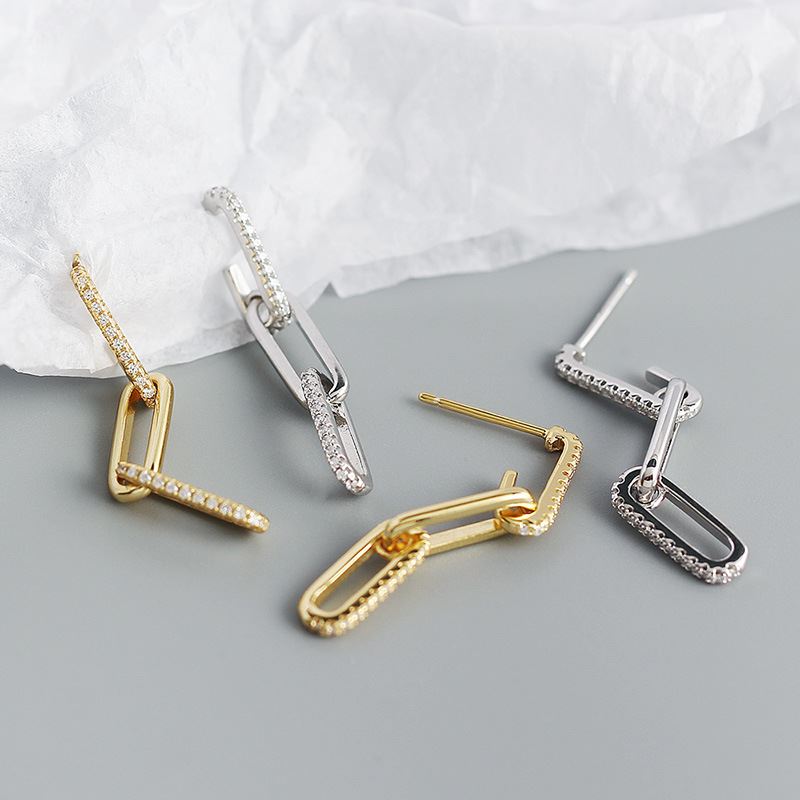 925er Silber Ohrringe mit Hohlkette im Office CZ Design von silverbene, silberne Ohrringhänger mit schimmernden Steinen