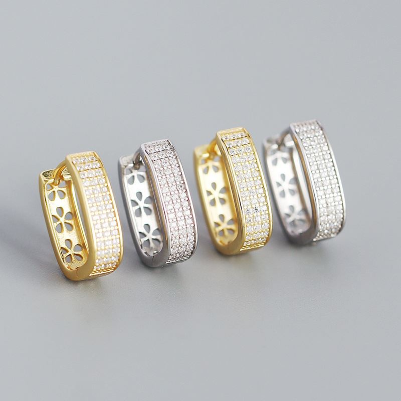 Sterling Silber Ohrringe in CZ U-Form, Office Micro Setting, silverbene, kreisförmige Hänge für elegante Looks
