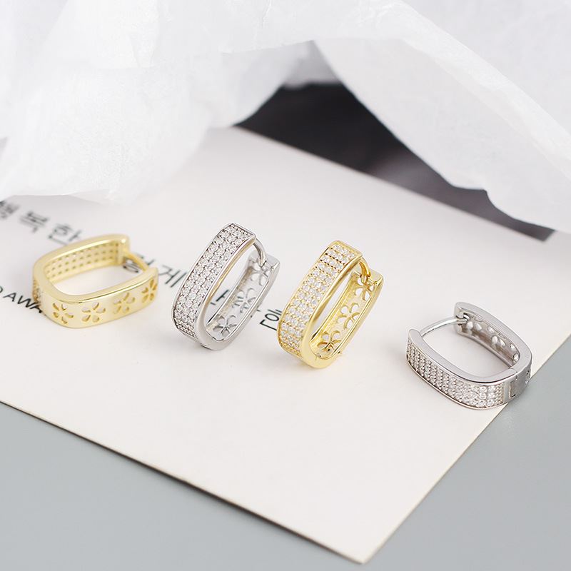Silverbene Office Micro Setting CZ Hänge-Ohrringe in 925er Sterling Silber, U-Form mit funkelnden Zirkonia-Steinen