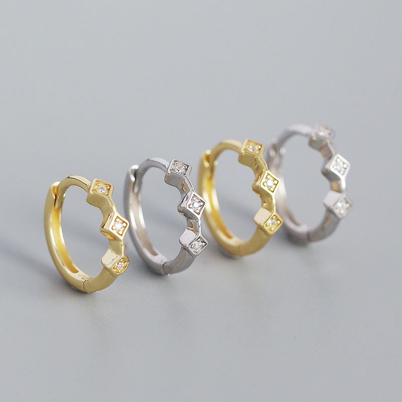 Silverbene Geometry Mini CZ quadratische 925 Sterling Silber Huggie-Ohrringe, kleine kreisförmige Ohrschmuck mit Zirkonia-Steinen