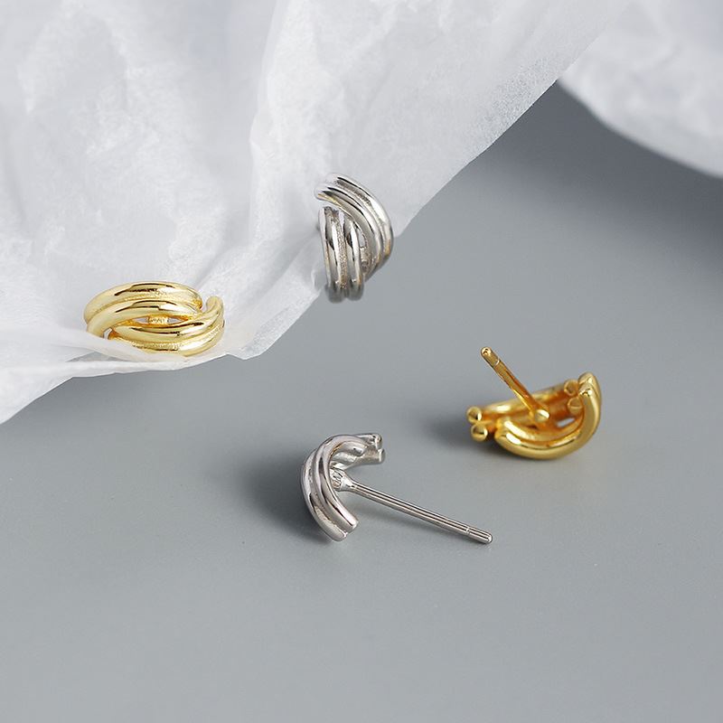 Silverbene einfache C-Form Kreuz Ohrringe aus 925er Sterling Silber, kreisförmige Hängeohrringe, minimalistisches Schmuckdesign
