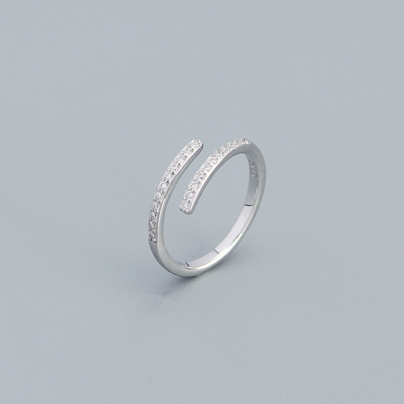 Simple Duo Stagger CZ 925 Sterling Silver Adjustable Ring - SterlingSilberSchmuck