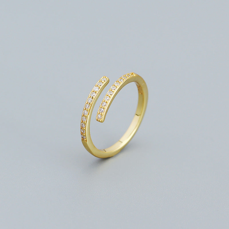 Simple Duo Stagger CZ 925 Sterling Silver Adjustable Ring - SterlingSilberSchmuck