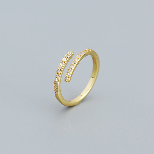 Simple Duo Stagger CZ 925 Sterling Silver Adjustable Ring - SterlingSilberSchmuck